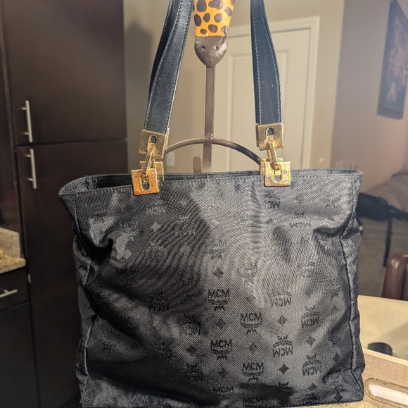 MCM Black and Gold Nylon Tote Bag Vintage - Picture 2 of 8